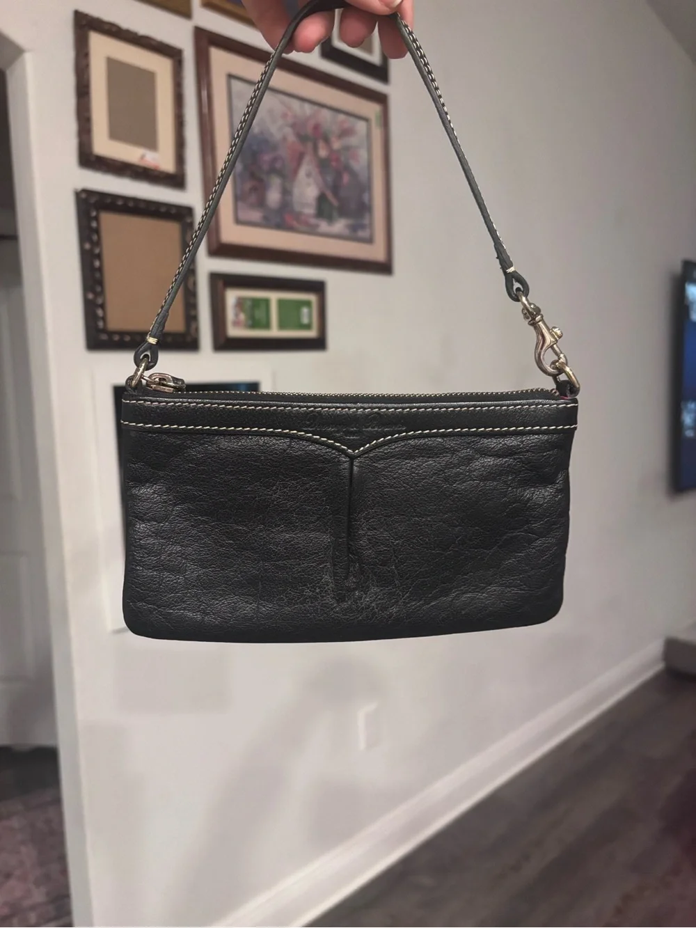 Dooney & Bourke Black Leather Mini Bag Red Lining‎ Convertible Wristlet Purse